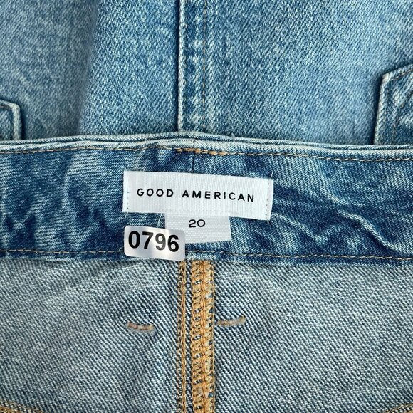 Good American Distressed Raw Hem Denim Mini Skirt Indigo Blue Womens XL, 20 - Picture 5 of 16